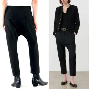 Nili Lotan 6 Slouchy $495 Virgin Wool PARIS Pants Dress Trousers Crop Black